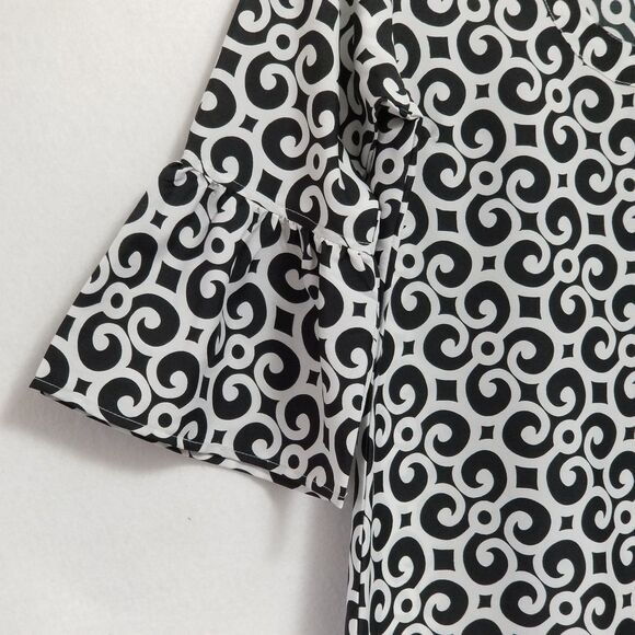 Bell Sleeve Dress Buckhead Betties Mod Retro Black & White Geometric Size Small - Picture 3 of 6